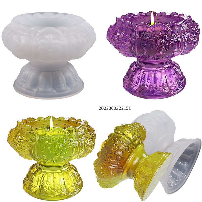 DIY Crystal Drip Rubber Lotus Flower Lace Base Conjoined Candle Ornament Candle Holder Silicone Mold