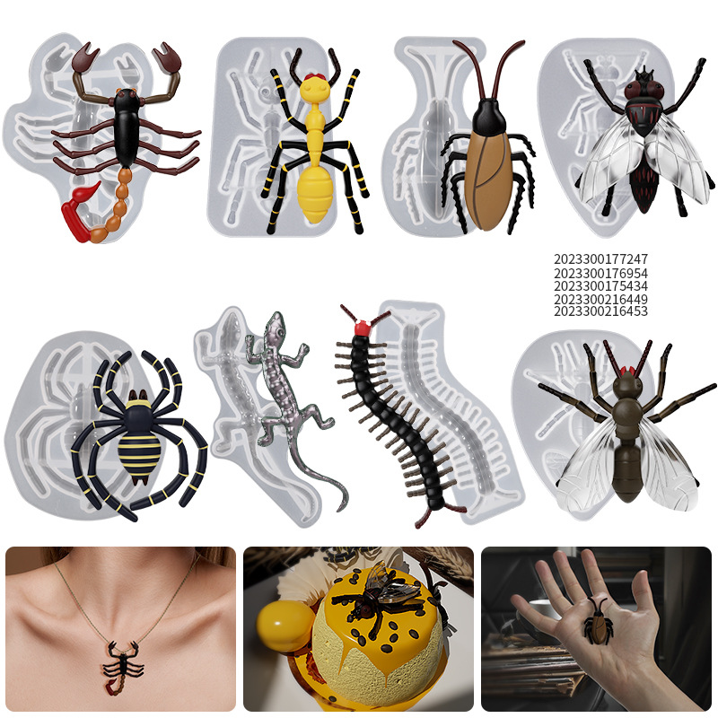 DIY Drip Glue Lizard Ant Spider Scorpion Centipede Cockroach Fly Ant Fly Keychain Silicone Mold