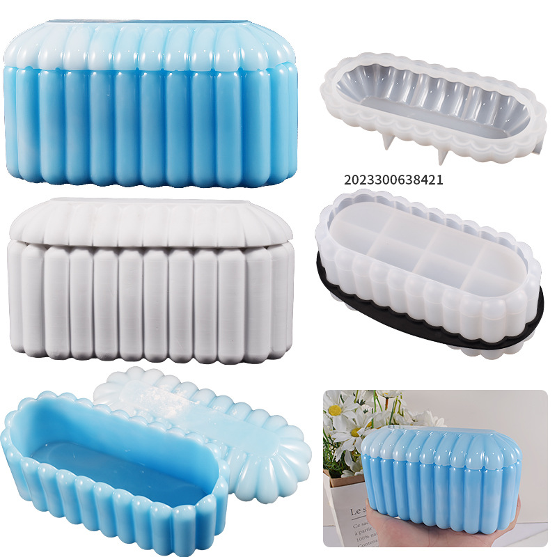 DIY Crystal Drip Rubber Wave Stripes Mirror Abrasive Oval Cubic Storage Box Silicone Mold