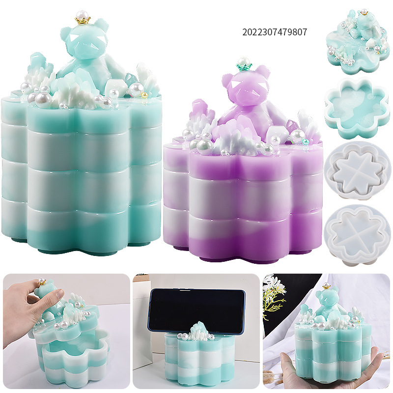 Drip Diy Resin Plaster Eight Petals Flower Storage Box Stacking Multi-Layer Storage Jar Silicone Mold