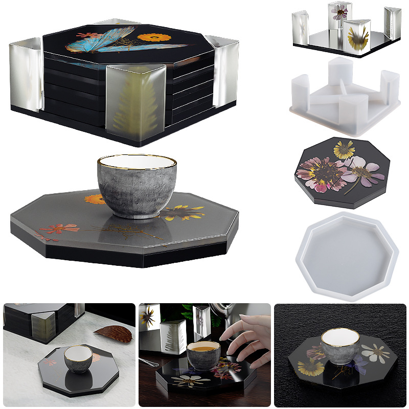 DIY Drip Resin Plaster Mirror Square Storage Box Eight Side Coaster Combination Silicone Mold