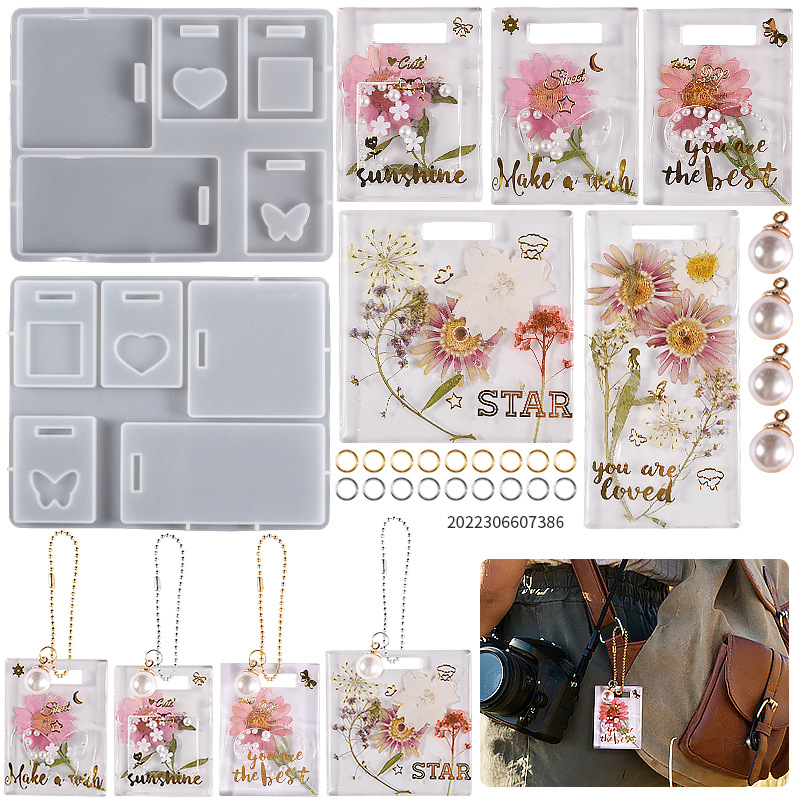 DIY Drip Resin Photo Mill Stretchable Easy Pull Buckle Hang Tag Dried Flower Keychain Pendant Silicone Mold