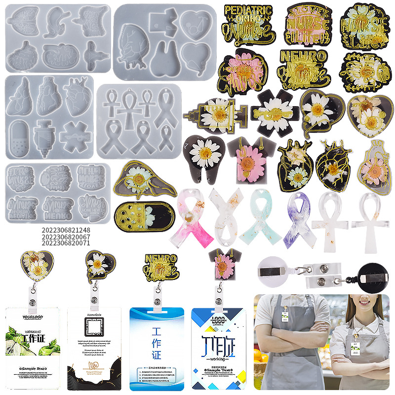 DIY Drip Dried Flower Resin Badge Retractable Easy Pull Button Doctor Nurse Id Tag Silicone Mold