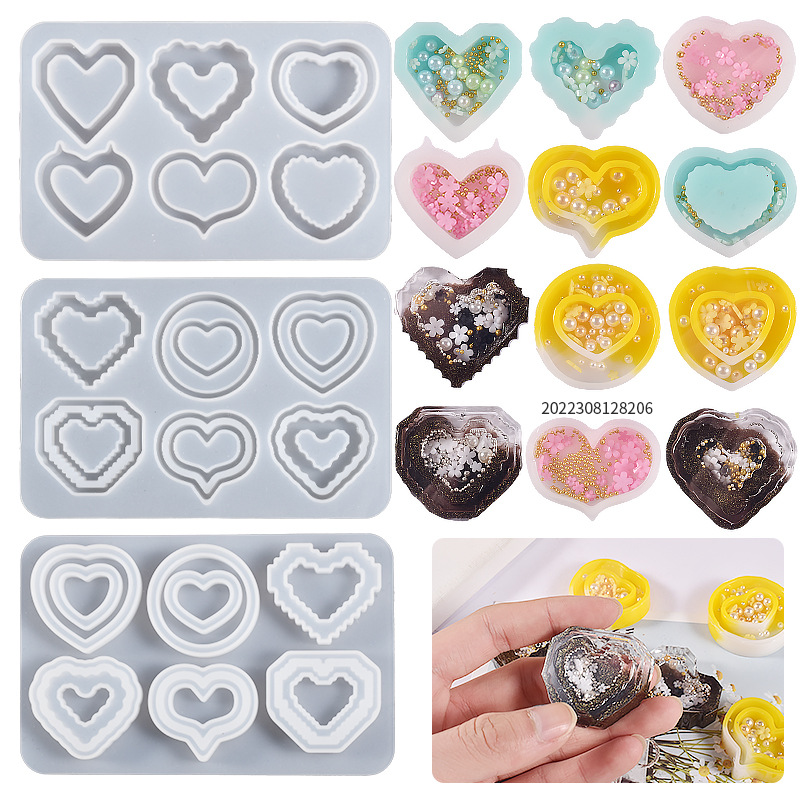 DIY Drip Rubber Plaster Aromatherapy Valentine Pixel Love Shaped Quicksand Keychain Pendant Silicone Mold