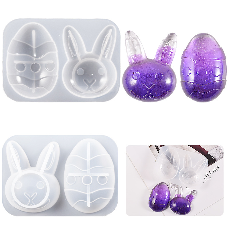 DIY Drip Resin Cake Egg Rabbit Head Silicone Mold Keychain Pendant Easter Pastry Grinding
