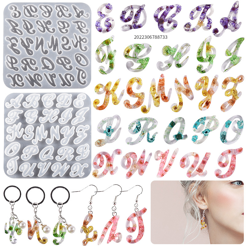 DIY Crystal Drip Rubber Mirror 26 English Capital Grinding Shaped Letters Earrings Keychain Silicone Mold