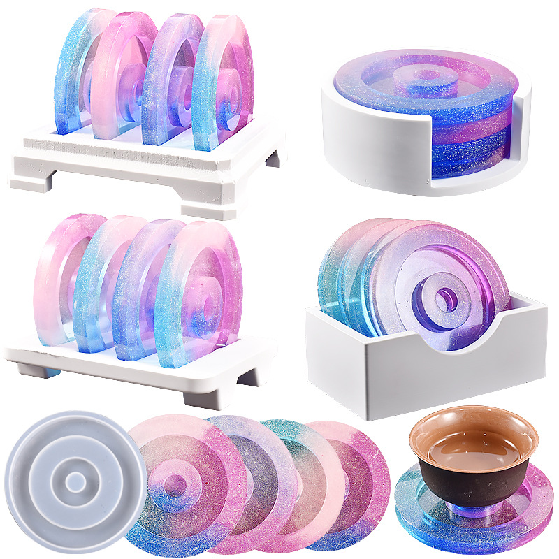 DIY Crystal Drip Resin Plaster Coaster Round Coaster Holder Organizer Mirror Silicone Mold