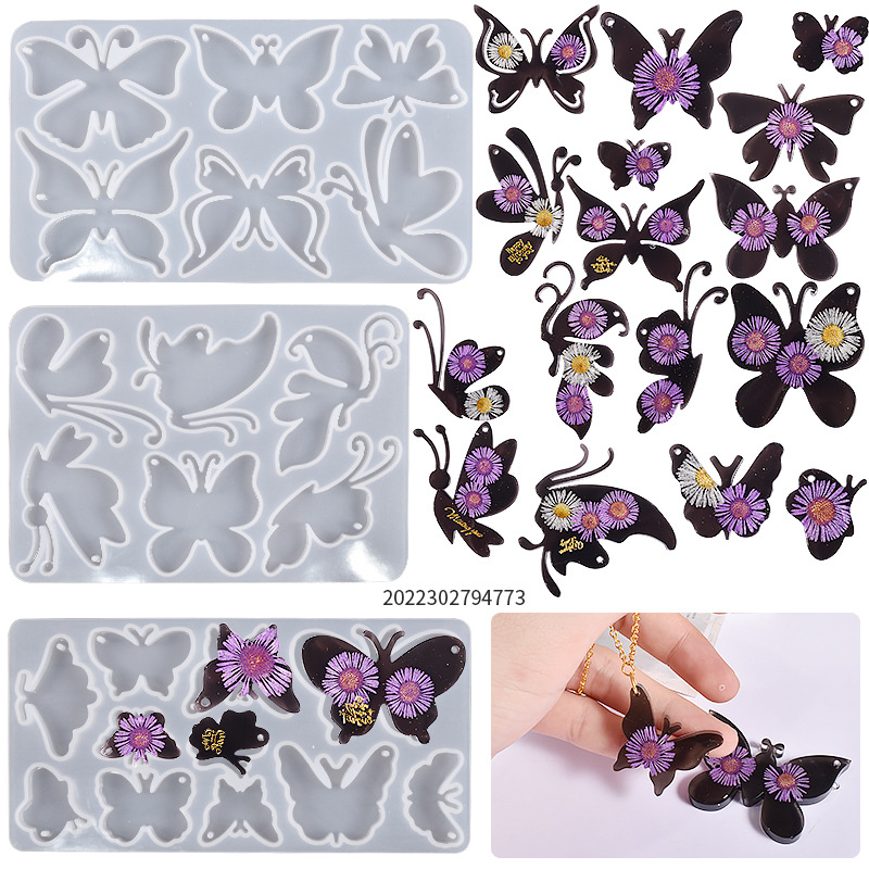 DIY Crystal Drip Rubber Whole Butterfly Pendant Grinder Butterfly Keychain Pendant Tag Silicone Mold