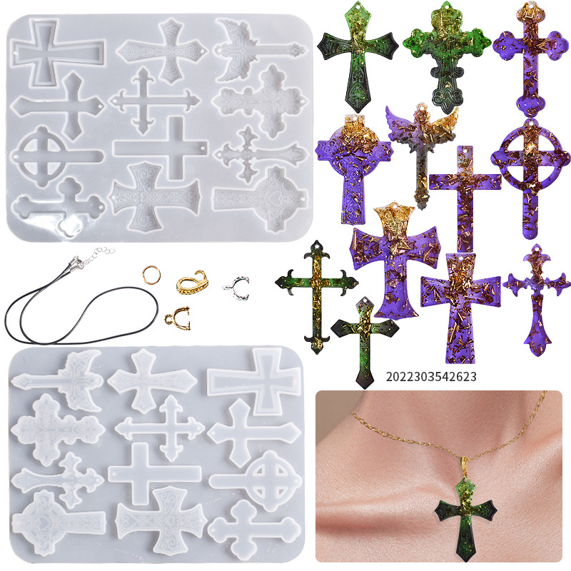 DIY Crystal Drip Rubber Cross Necklace Pendant Grinder 12 Even Models Earrings Bracelet Silicone Mold