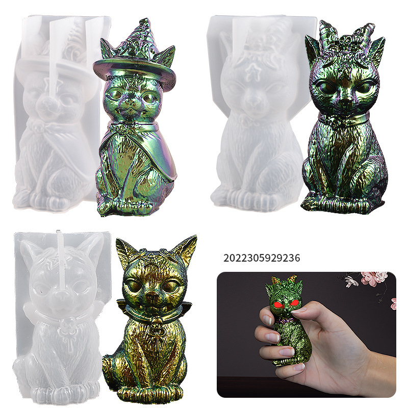DIY Drip Resin Mirror Magic Cat Ornament Demon Pirate Cat Key Pendant Silicone Mold