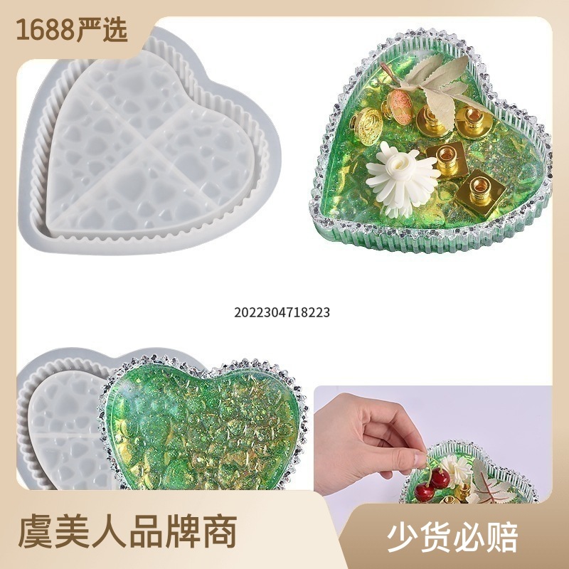 Drip Resin Abrasive Heart Shaped Striped Dewdrop Tray Dish Love Water Pattern Storage Box Silicone Mold