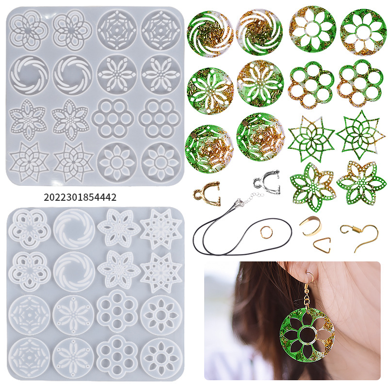 Crystal Drip Diy Hollow Flower-Shaped Rotating Wind Necklace Pendant Silicone Mold Earrings Hand Jewelry Pendant