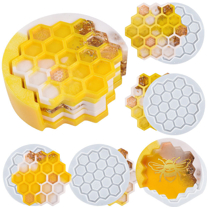 DIY Crystal Drip Rubber Bee Coaster Organizer Honeycomb Honeycomb Coaster Poseur Table Spacer Silicone Mold