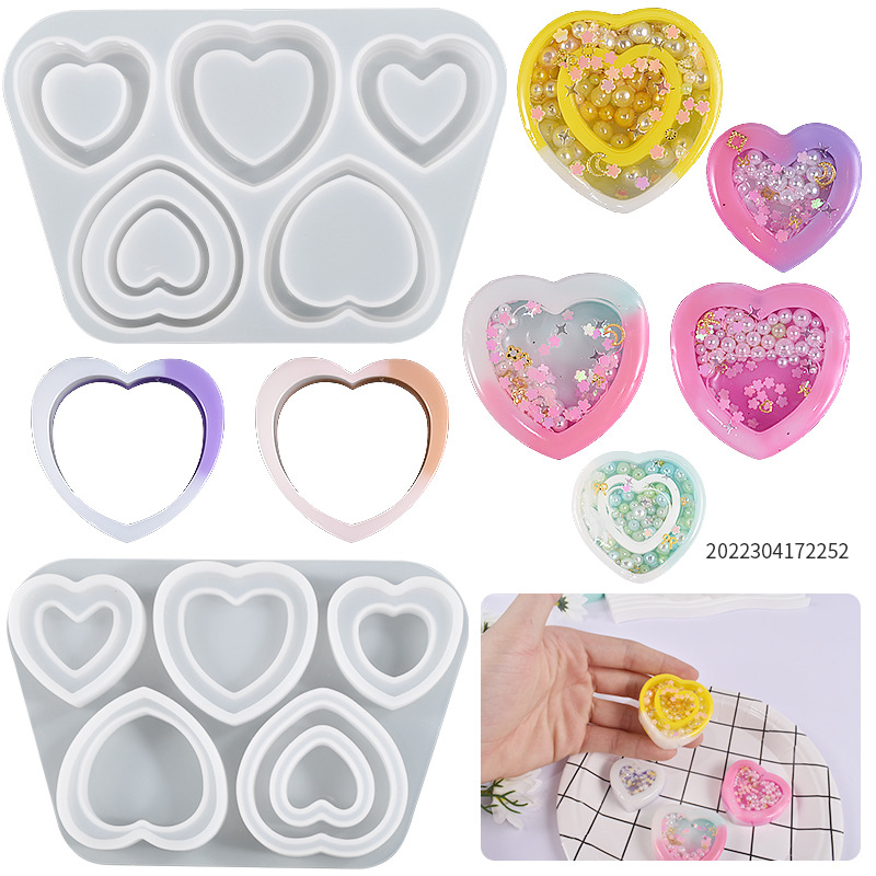 DIY Crystal Drip Glue Love Heart Quicksand Grinder Five Compartment Heart Pendant Quicksand Oil Filled Silicone Mold