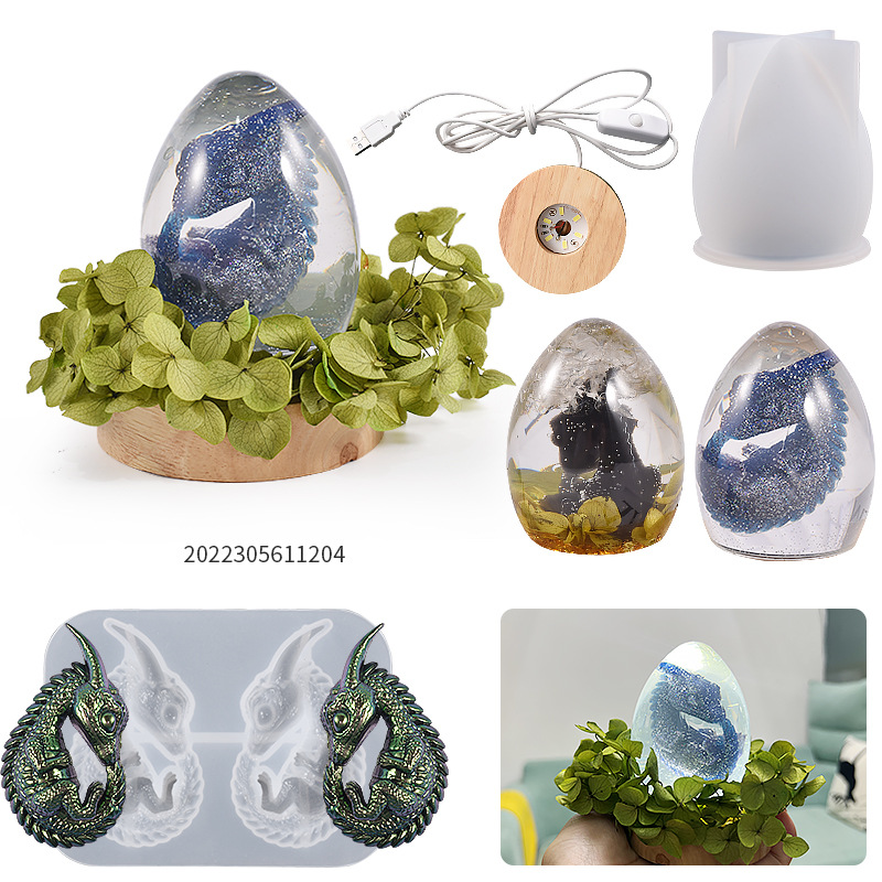 DIY Crystal Drip Rubber Egg Shaped Dinosaur Egg Baby One Body Star Ball Night Light Mirror Silicone Mold