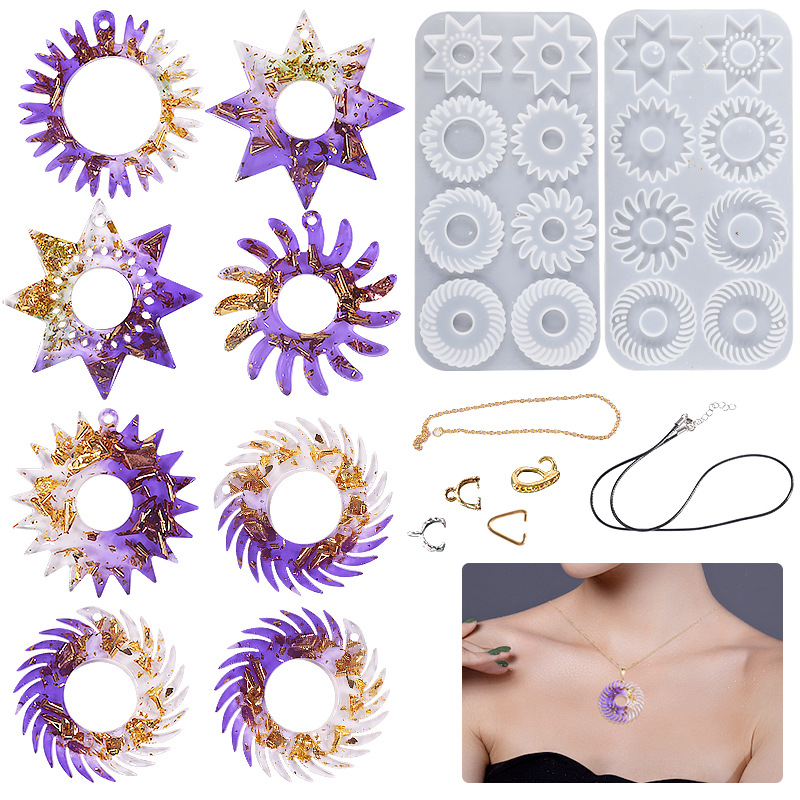 Crystal Drip Resin Diy Gear Pendant Silicone Mold Punk Style Earrings Necklace Pendant