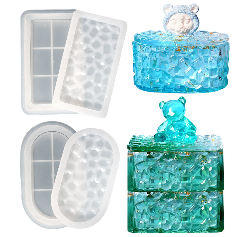 DIY Diamond Stacking High Oval Storage Box Drip Rubber Mold Liquid Easy Release Silicone Mold