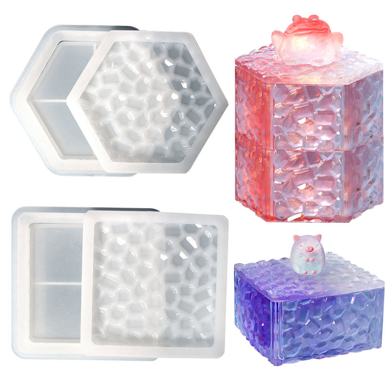 DIY Six-Sided Diamond Stacking High Storage Box Drip Rubber Mold Liquid Easy Release Silicone Mold