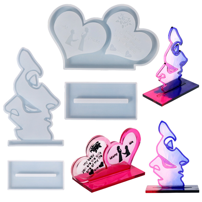 DIY Drip Rubber Mold Couple Theme Stand-Up Tabletop Ornaments Love Photo Frame Silicone Mold