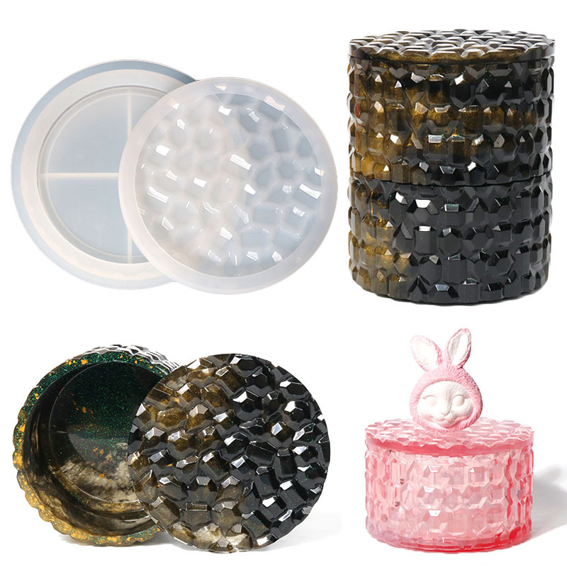 DIY Round Diamond Stacking High Storage Box Drip Rubber Mold Liquid Easy Release Silicone Mold