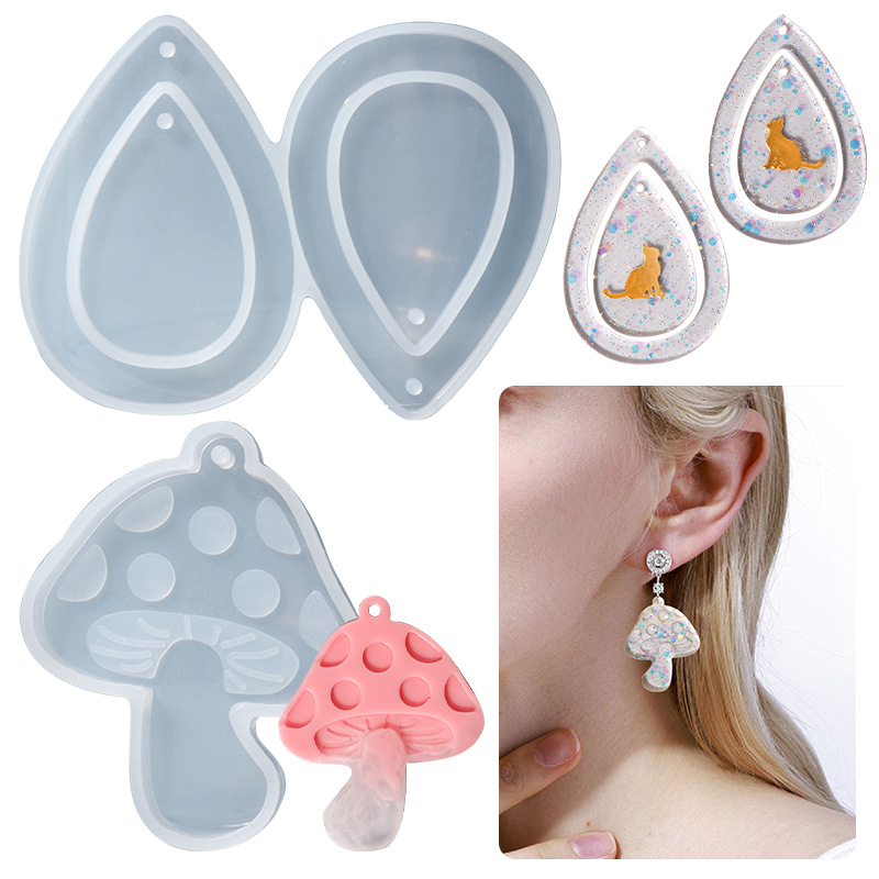 DIY Small Mushroom Water Drop Hollow Earring Pendant Drip Rubber Mold Bag Keychain Silicone Mold