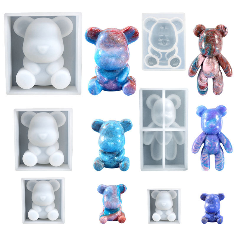 Crystal Drip Rubber Half Three-Dimensional Bear Silicone Mold Diy Jewelry Small Bear Violence Bear Charm