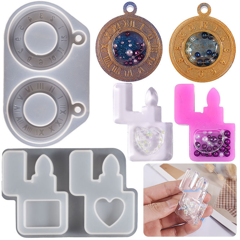 DIY Crystal Drip Resin Pocket Watch Lighter Quicksand Pendant Keychain Pendant Silicone Mold