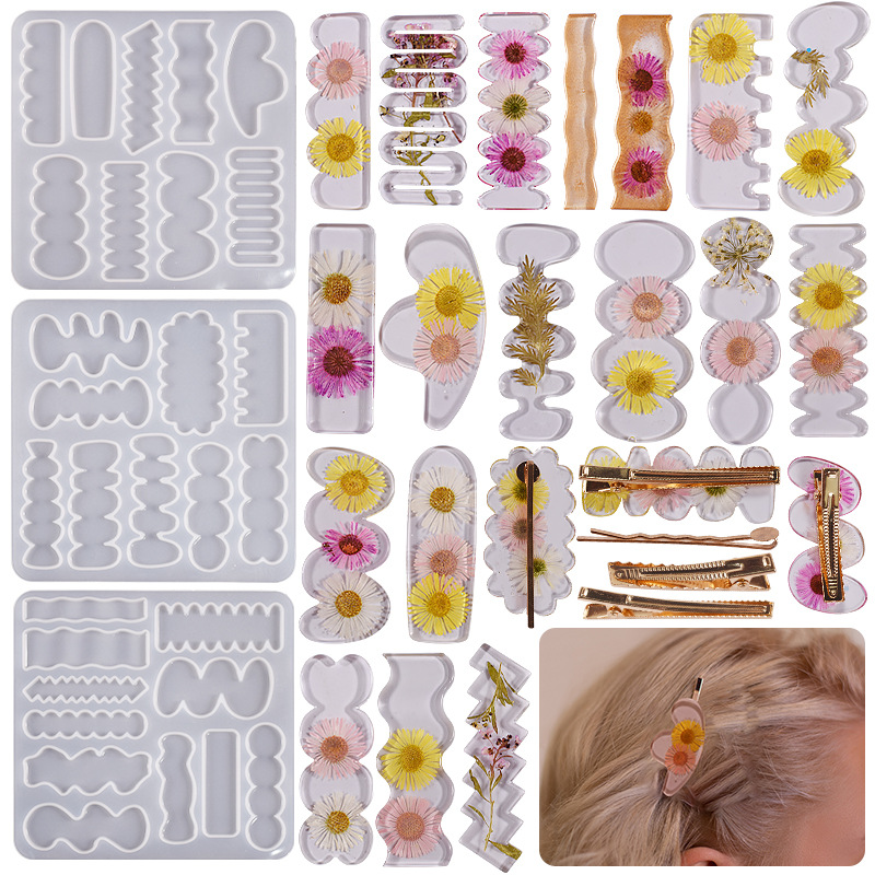 DIY Crystal Drip Resin Mirror Hairpin Piece Jewelry Irregular Collection Of Hair Accessories Silicone Mold