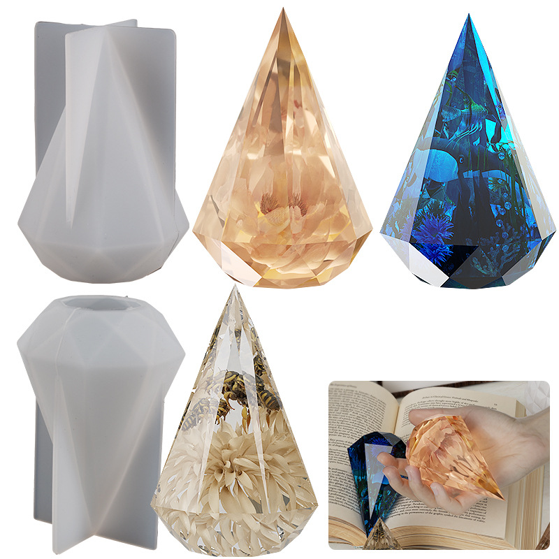 DIY Crystal Drip Resin Candle Geometric Mirror Octagonal Taper Grinder Diamond Taper Silicone Mold