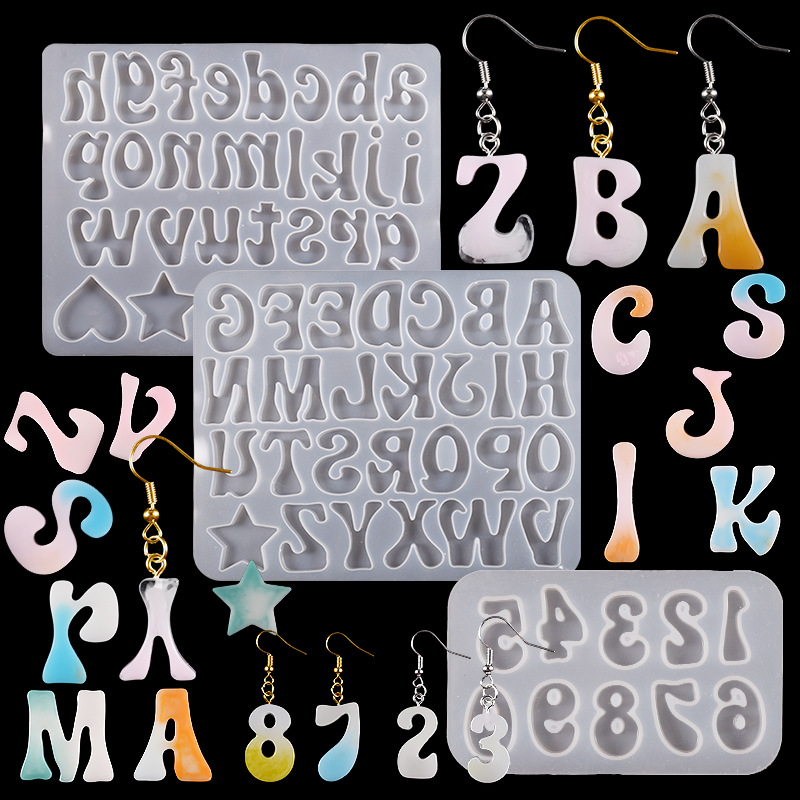 DIY Crystal Drip Rubber Mirror Case Alphabet Number Pendant Keychain Silicone Mold