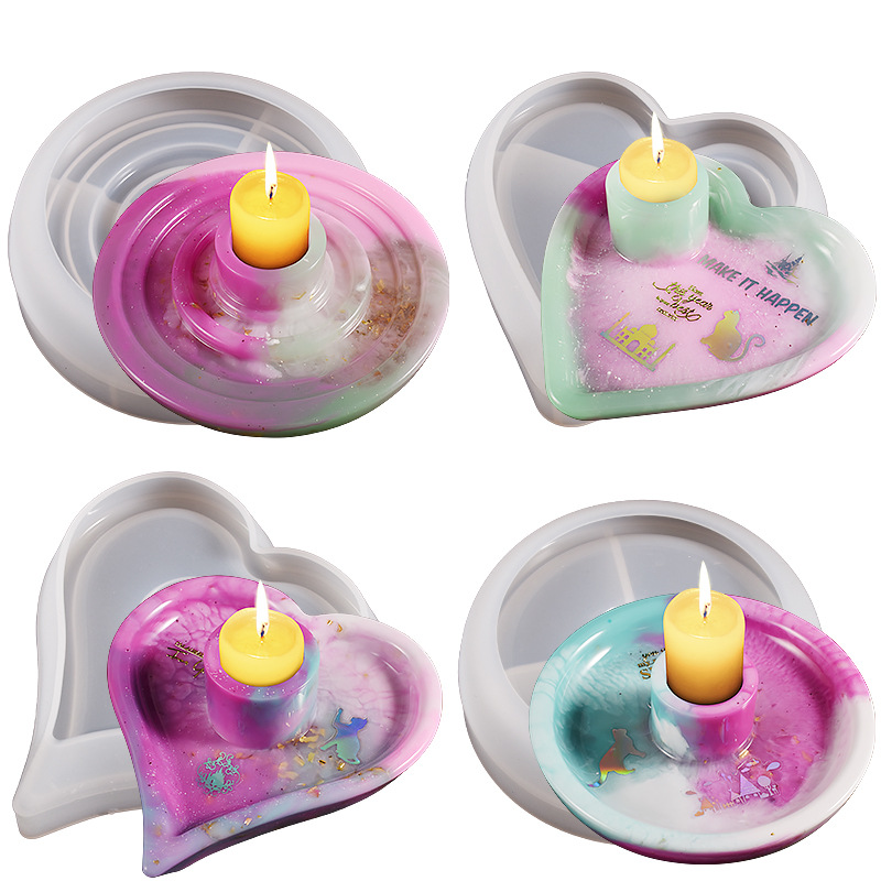 DIY Half Three-Dimensional Love Round Candle Holder Silicone Mold Crystal Drip Gel Aromatherapy Candle Candle Holder Mold