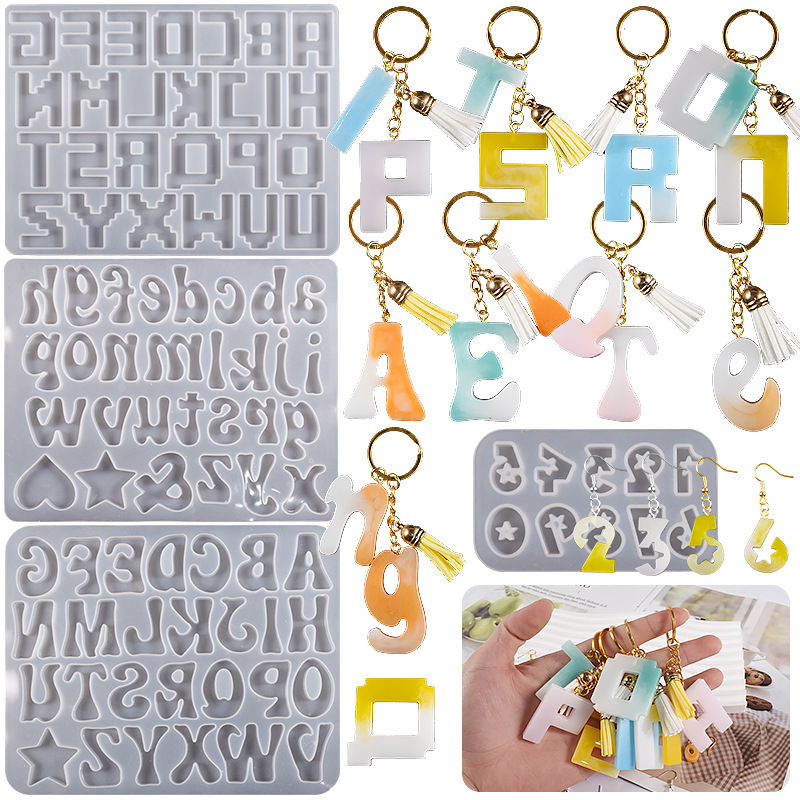 DIY Crystal Drip Gel Mirror Case English Letters Earrings Pendant Digital Pendant Silicone Mold