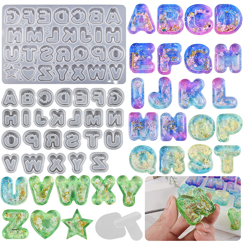 DIY Crystal Drip Rubber Mirror English Letters Quicksand Pendant Keychain Pendant Silicone Mold