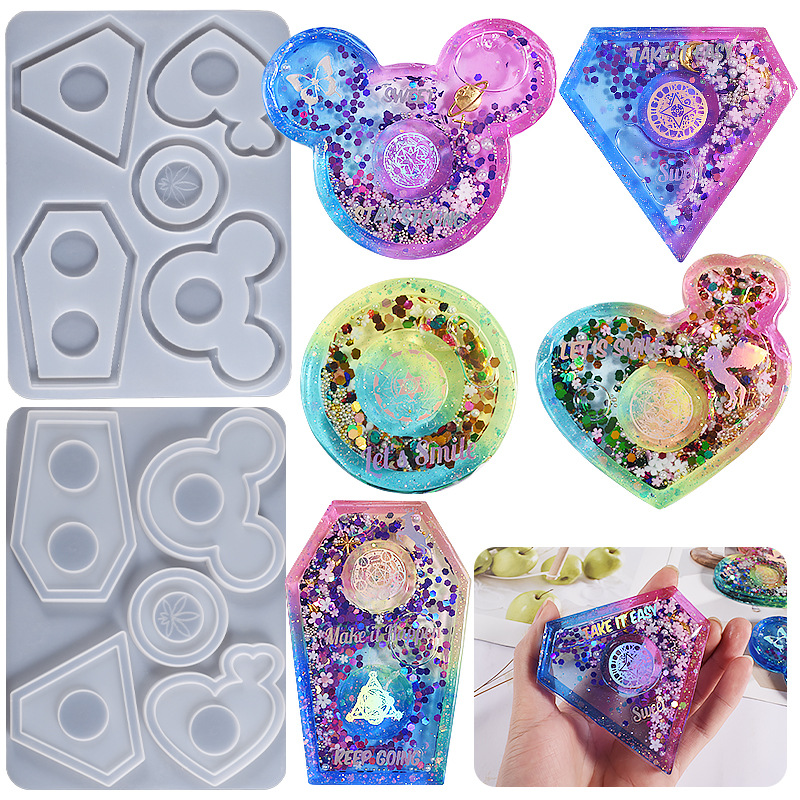 Love Round Diamond Bear Head Geometric Quicksand Pendant Silicone Mold Diy Crystal Drip Rubber Keychain