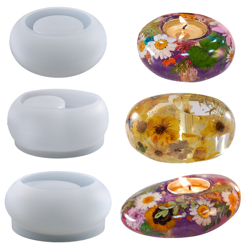 Epoxy Resin Three-Dimensional Round Oval Candle Holder Ornament Stone Flower Pot Plant Silicone Mold