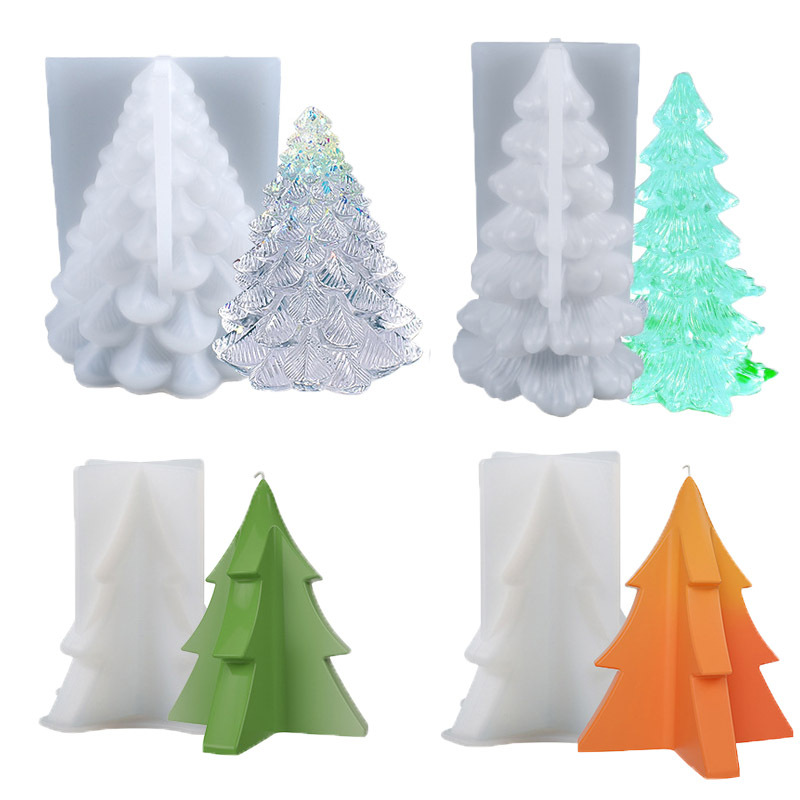 Epoxy Resin Mold Holiday Candle Ornaments Large And Small Three-Dimensional Pine Christmas Tree Silicone Mold