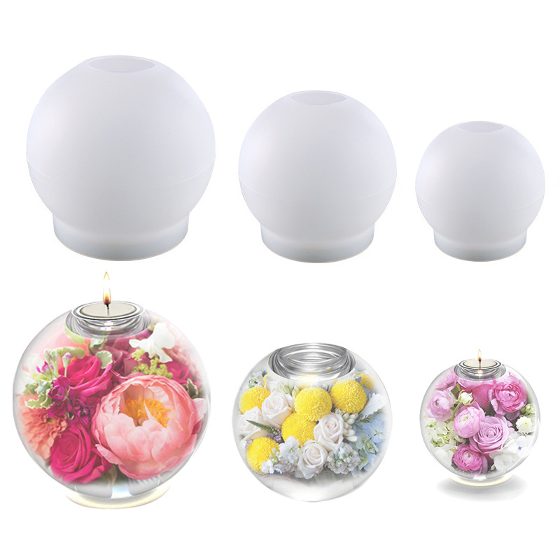 Resin Ornaments Mirror Large, Medium, Small And Three Round Sphere Tea Candle Holder Silicone Mold