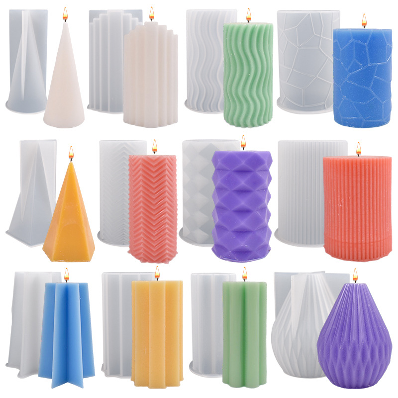 Geometric Wave Striped Cylinder Candle Silicone Mold Aroma Candle Holder Ornaments