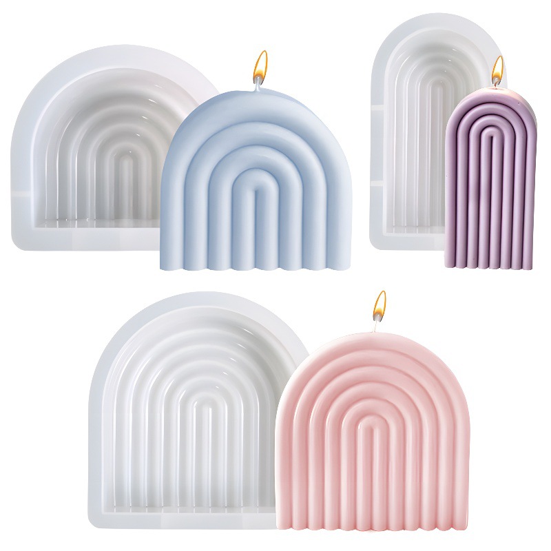 Epoxy Resin Mold Geometric Stripes Rainbow Large And Small Three Three-Dimensional Arch Candle Silicone Mold