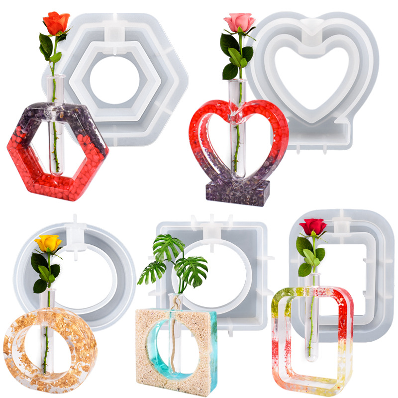 Epoxy Resin Acrylic Square Oval Love Hexagonal Petri Dish Test Tube Flower Vase Ware Silicone Mold