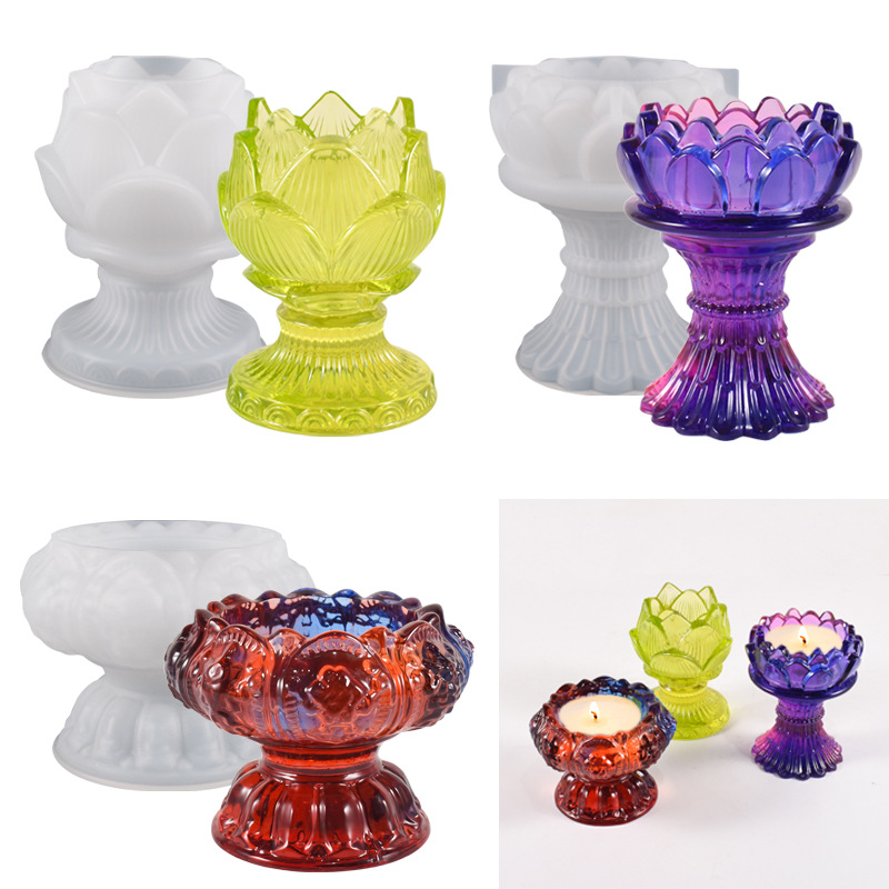 Epoxy Resin Mold Three-Dimensional Aroma Candle Lucite Lamp Holder Lotus Candle Holder Silicone Mold