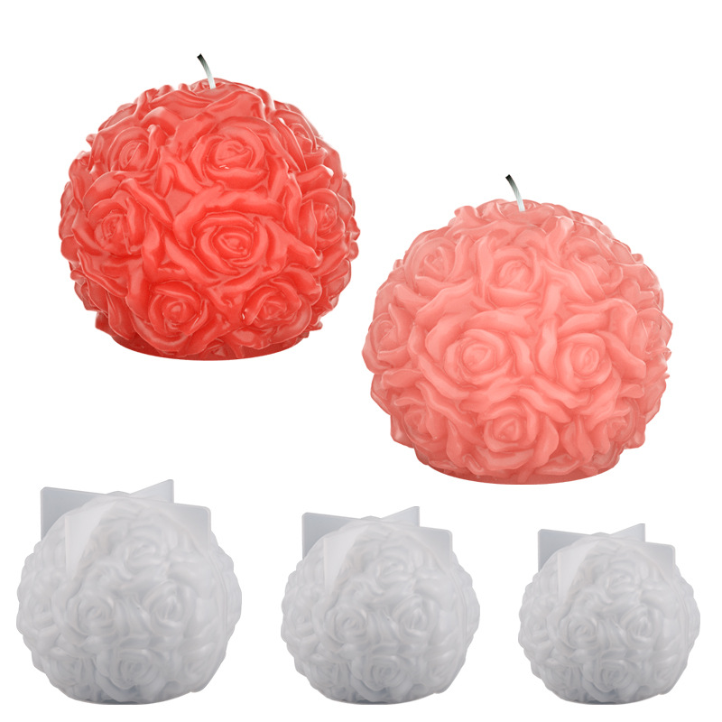 DIY Aromatherapy Candle 3d Stereoscopic Ornament Large Valentine's Day Rose Round Flower Ball Silicone Mold