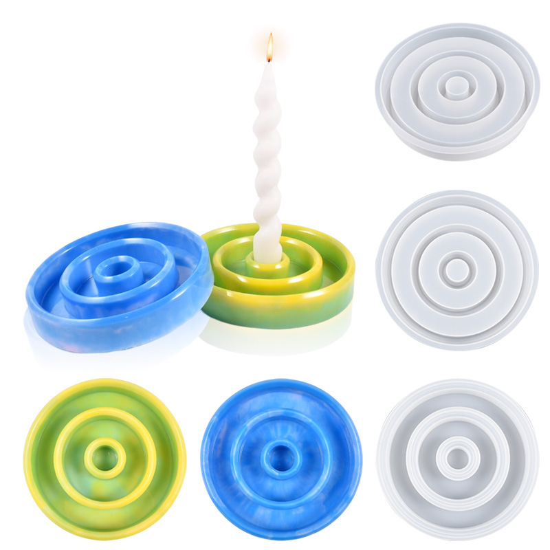 Round Candle Base Silicone Mold Epoxy Resin Mold Plaster Candle Fixing Tray Storage Box