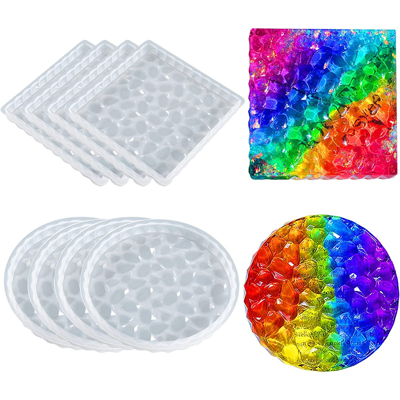 Epoxy Resin Ornament Sea Wave With Diamond Tea Coaster Round Square Coaster Silicone Mold