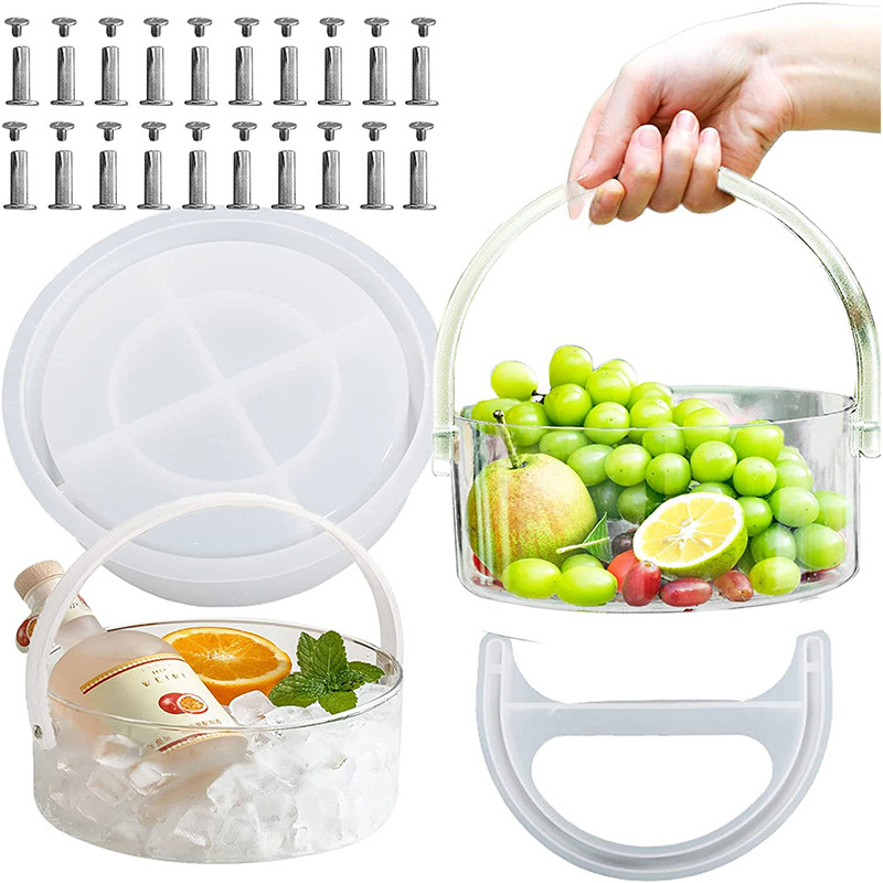 Epoxy Resin Mold With Handle Portable Basket Storage Box Round Ice Bucket Silicone