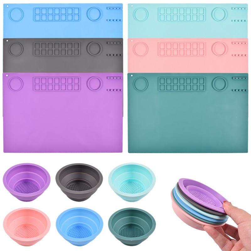 Large Rectangular Dining Table Protector With Cups Pink Purple Painting Mat Silicone Mold