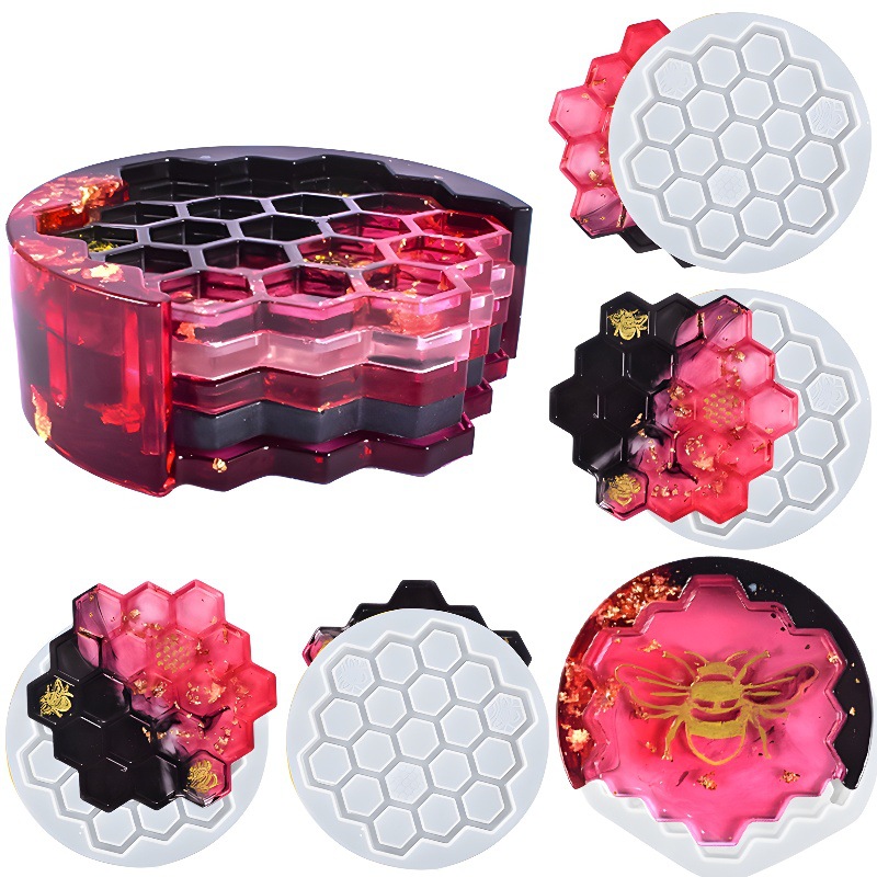 Epoxy Resin Storage Box Square Round Honeycomb Tea Coaster Storage Box Silicone Mold