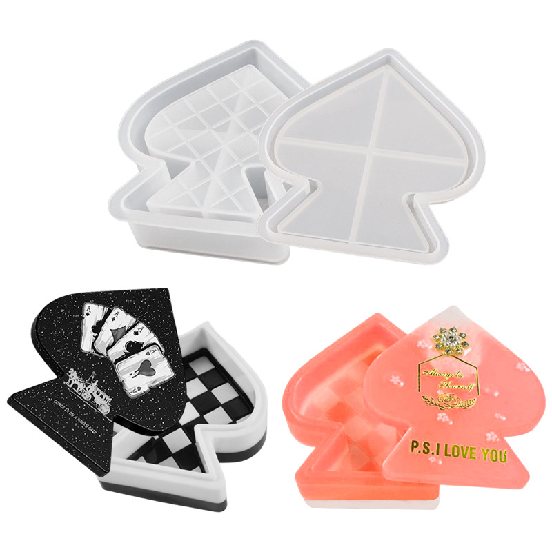 Epoxy Resin Mold New Storage Box Pointed Bottom Peach Heart A Spade Storage Box Silicone Mold