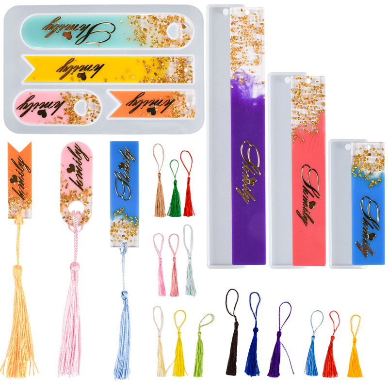 DIY Crystal Drip Tape Tassel Pendant Book Clip Small And Large Bookmark Rectangular Silicone Mold