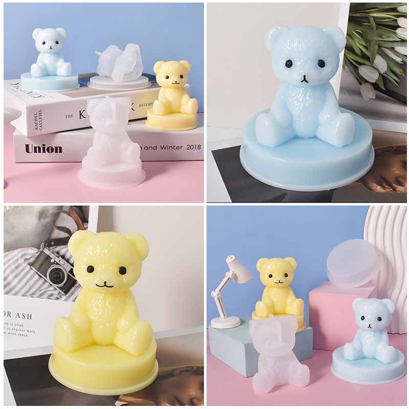 DIY Crystal Drip Gel 3D Teddy Bear Mold Ice Making Bear Silicone Mold Smiley Face Teddy Sit Up Bear